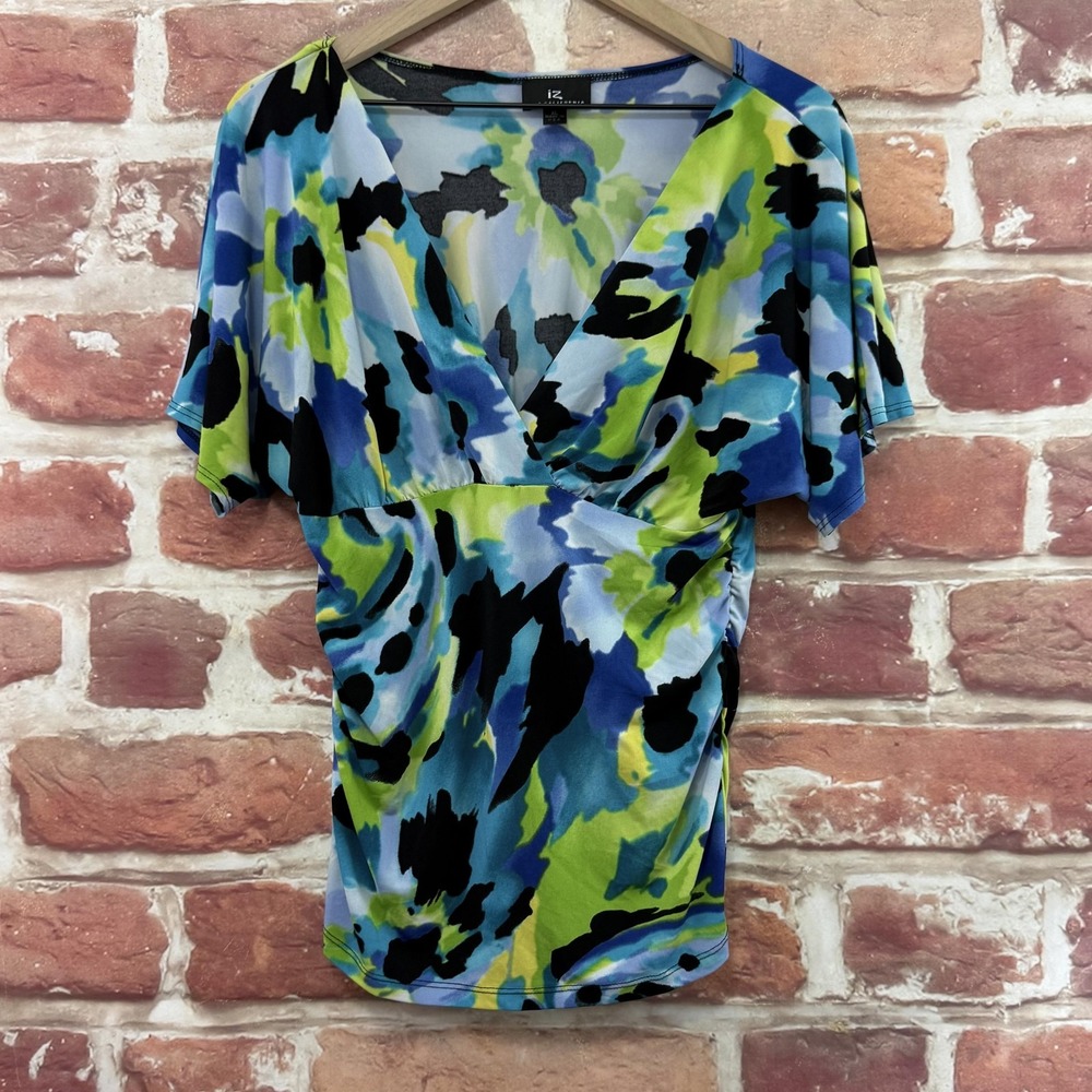 Vintage Amy Byer IZ Top Women's XL Multicolor Abstract Stretchy Casual Shirt